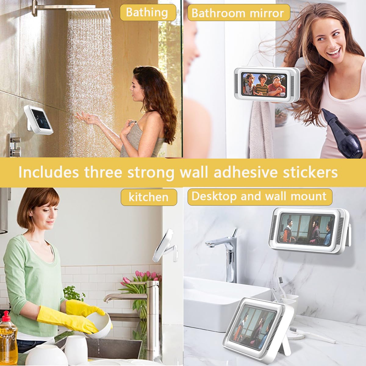 Funda impermeable y antivaho para baño con rotación de 360 grados (blanco)