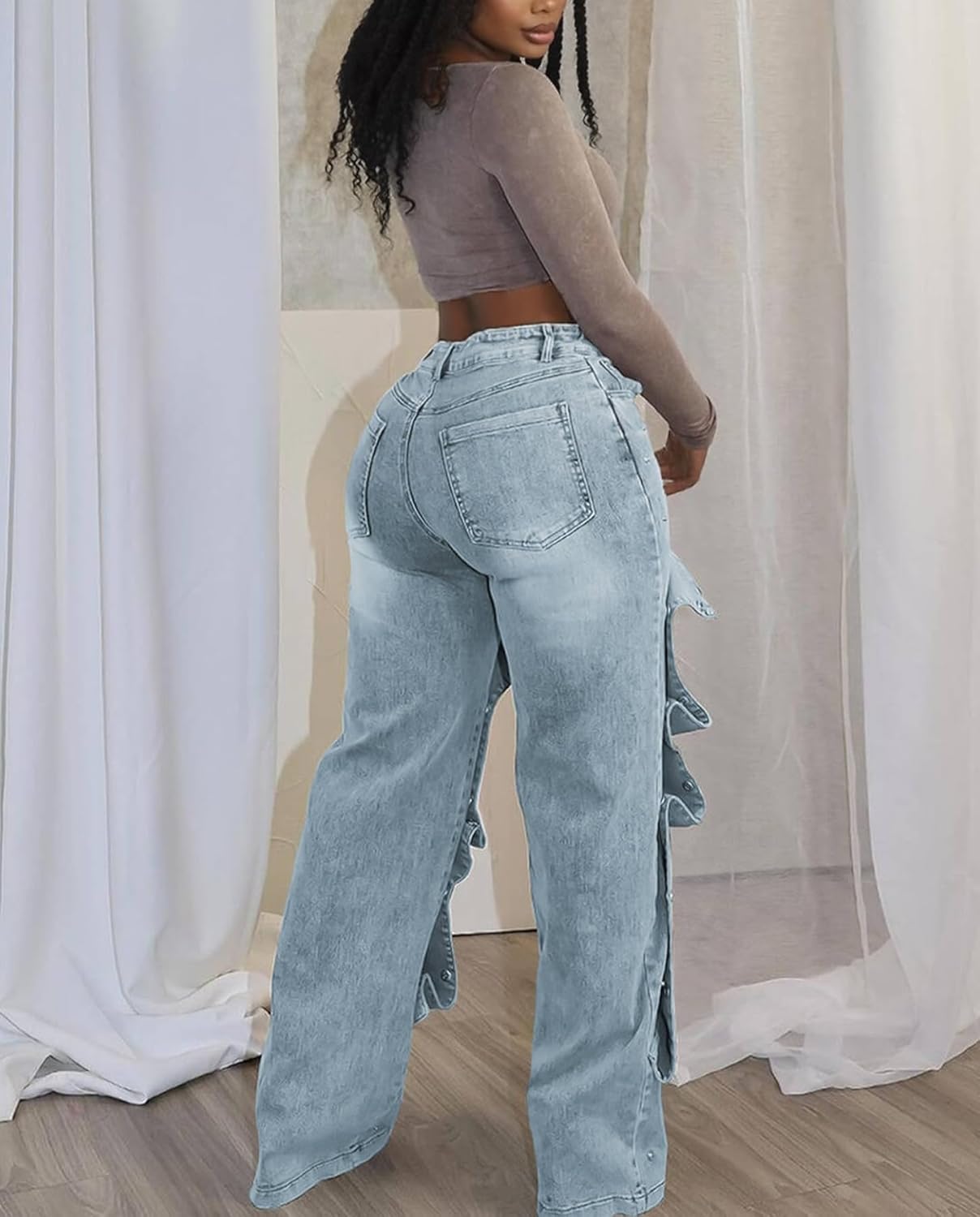 Voghtic Womens y2k Detachable Patchwork Irregular Boyfriend Cargo Jeans High Waisted Straight Leg Denim Pants Streetwear - Image 5