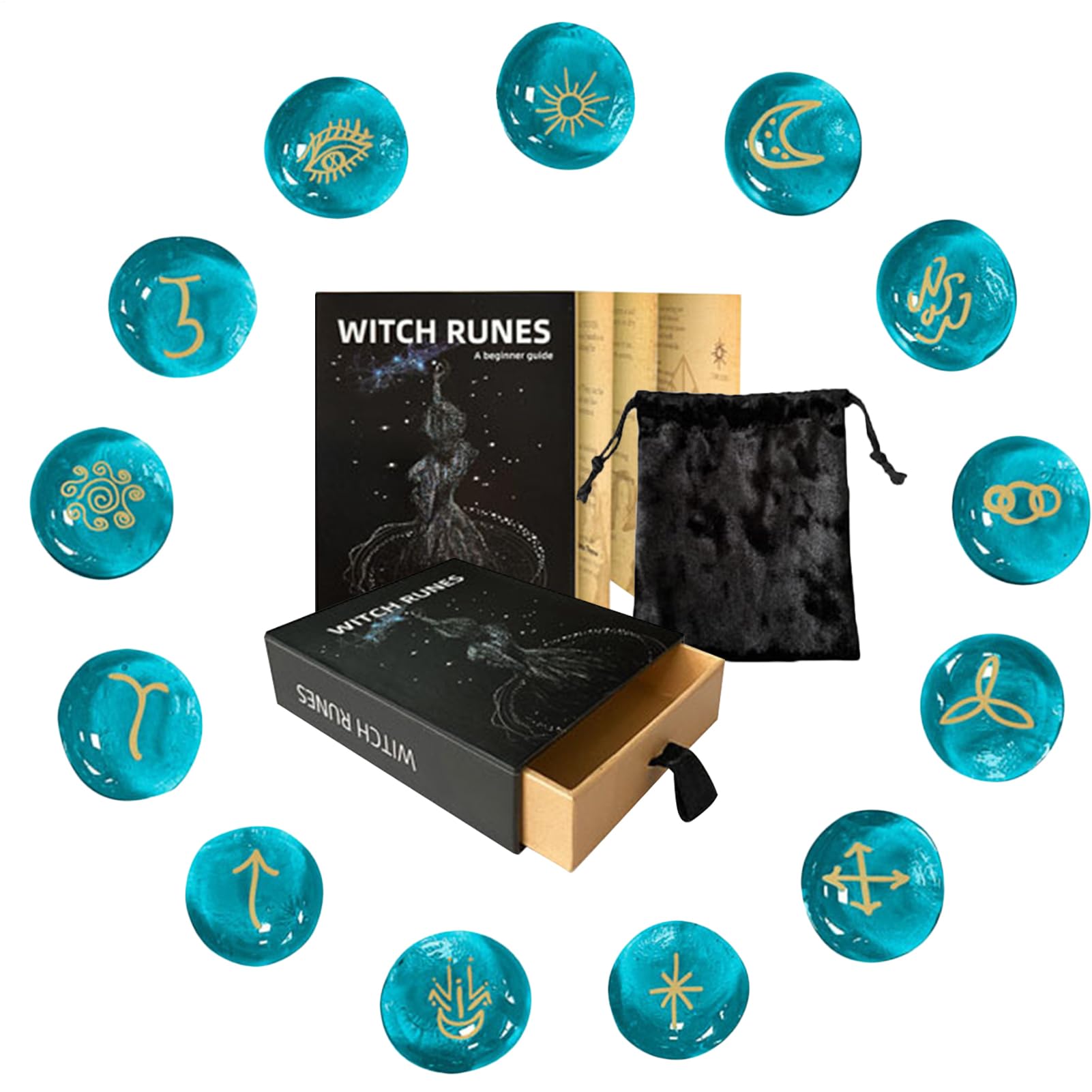 Piedras De Adivinación - Runas Establecidas Para Principiantes | Runas Vikingo De Piedras, Runa De Tallado De Piedra De Vidrio, Herramientas De Decoración De Adornos Espirituales Con Guía Y Bolsa Para