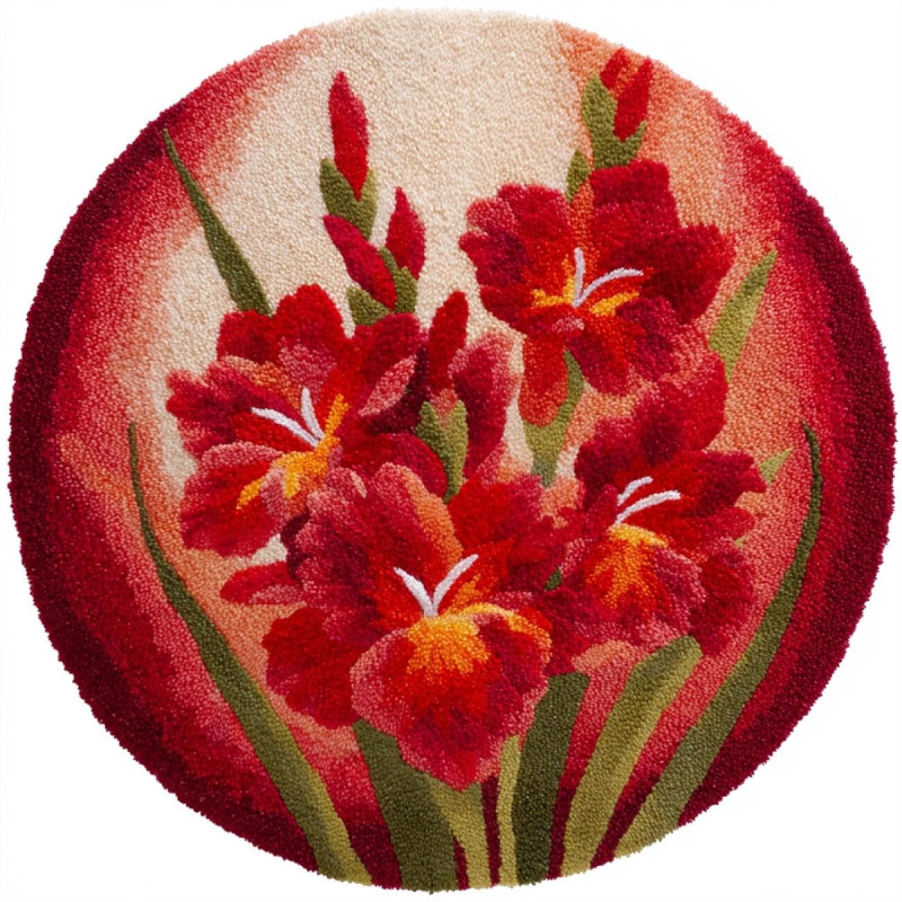 Kitquiver Latch Hook Rug Kits Red Gladiolus 80x80cm