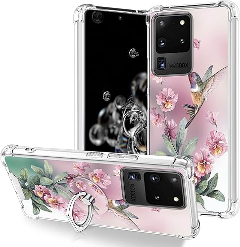 OOK Funda transparente compatible con Samsung Galaxy S20 Ultra, diseño de colibrí rosa, flexible, TPU a prueba de golpes, antiarañazos, funda