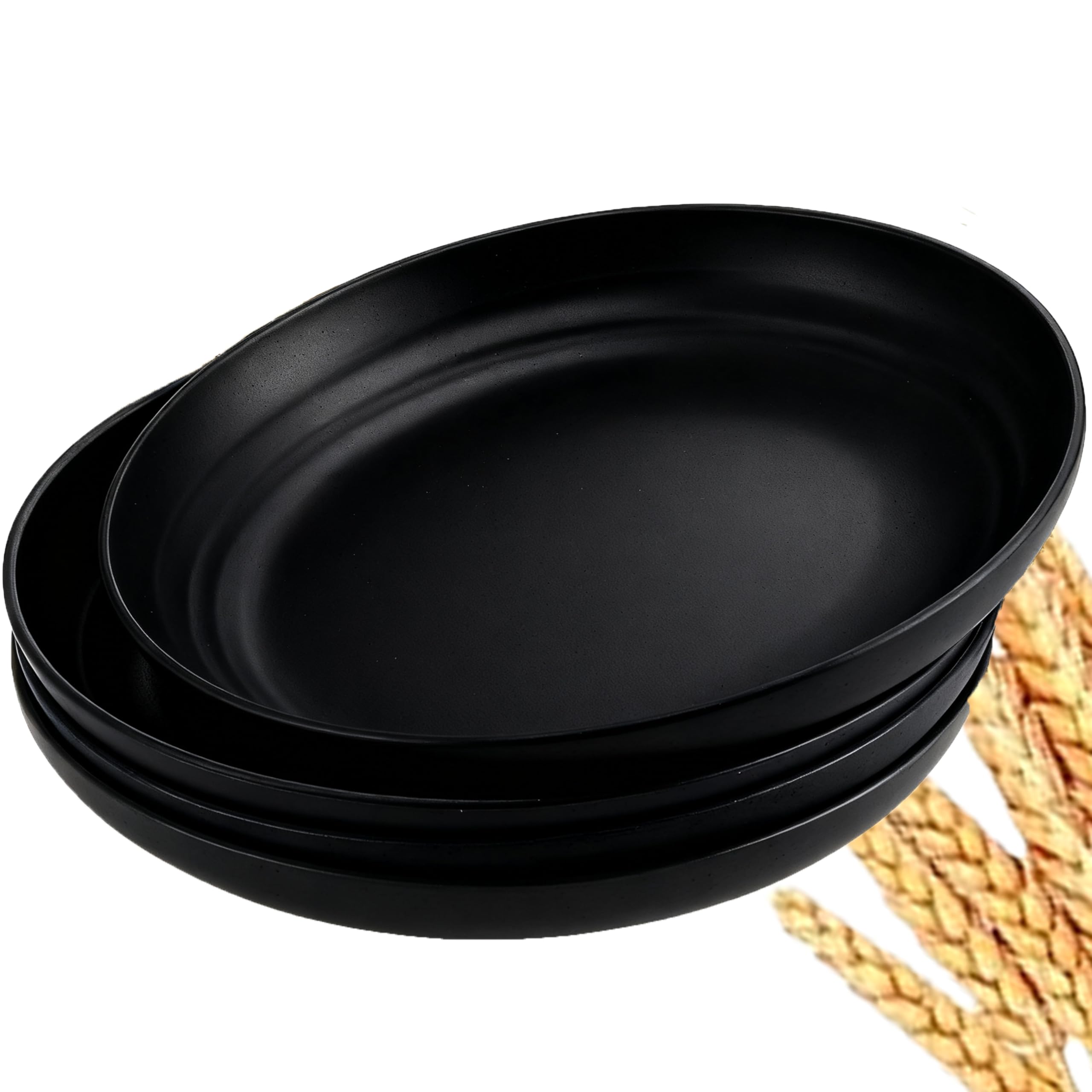 Plastic Dinner Plates Black Reusable BPA Free Microwave Dishwasher Safe