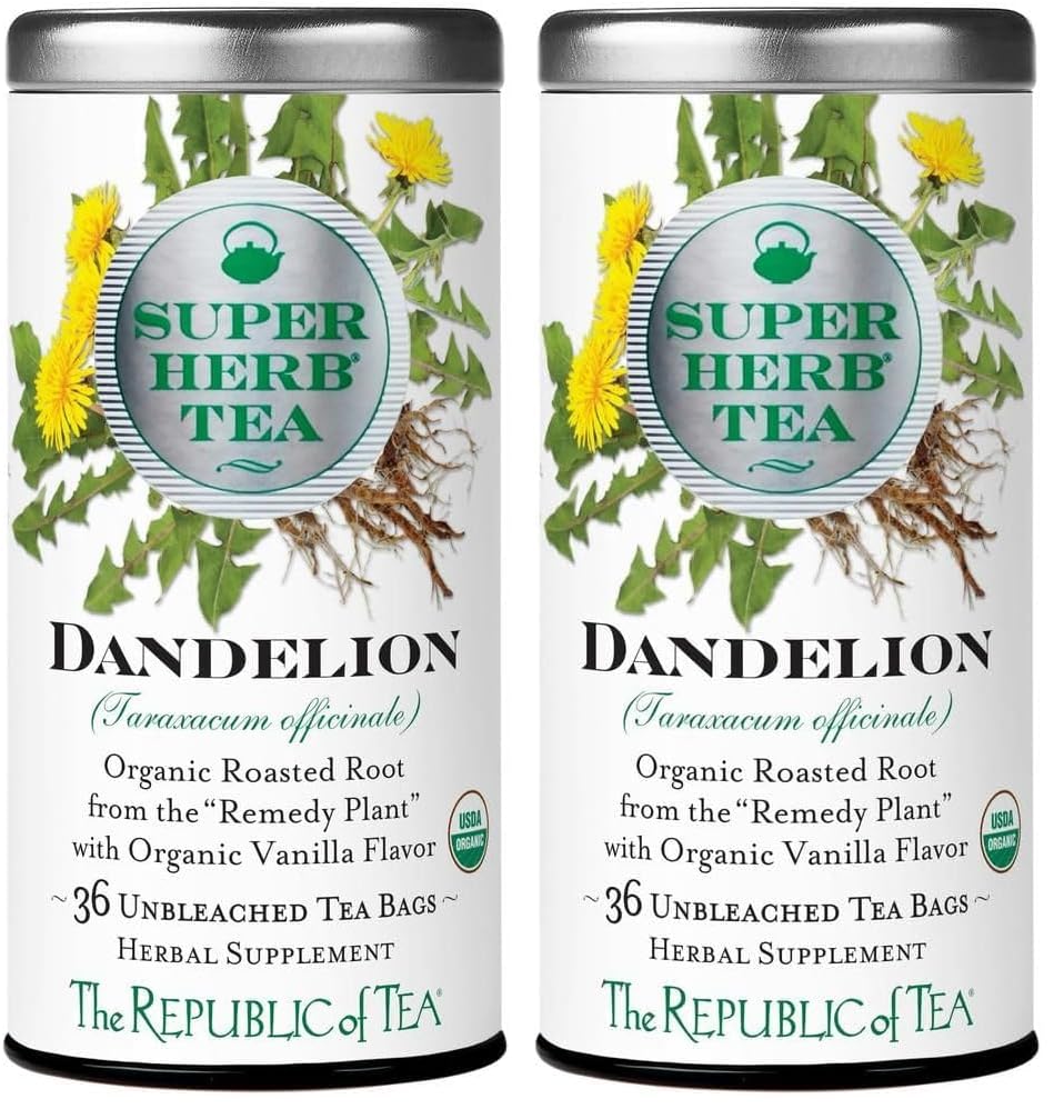 The Republic of Tea — Organic Dandelion SuperHerb Tea Tin, 36 Herbal Tea Bags, Naturally Caffeine-Free (Pack of 2)