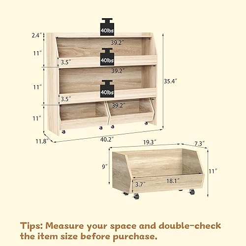 Miniatura 2 de COZPAW Organizador de almacenamiento de juguetes, estante Montessori de 3 niveles con contenedores móviles, organizador de juguetes, estante para