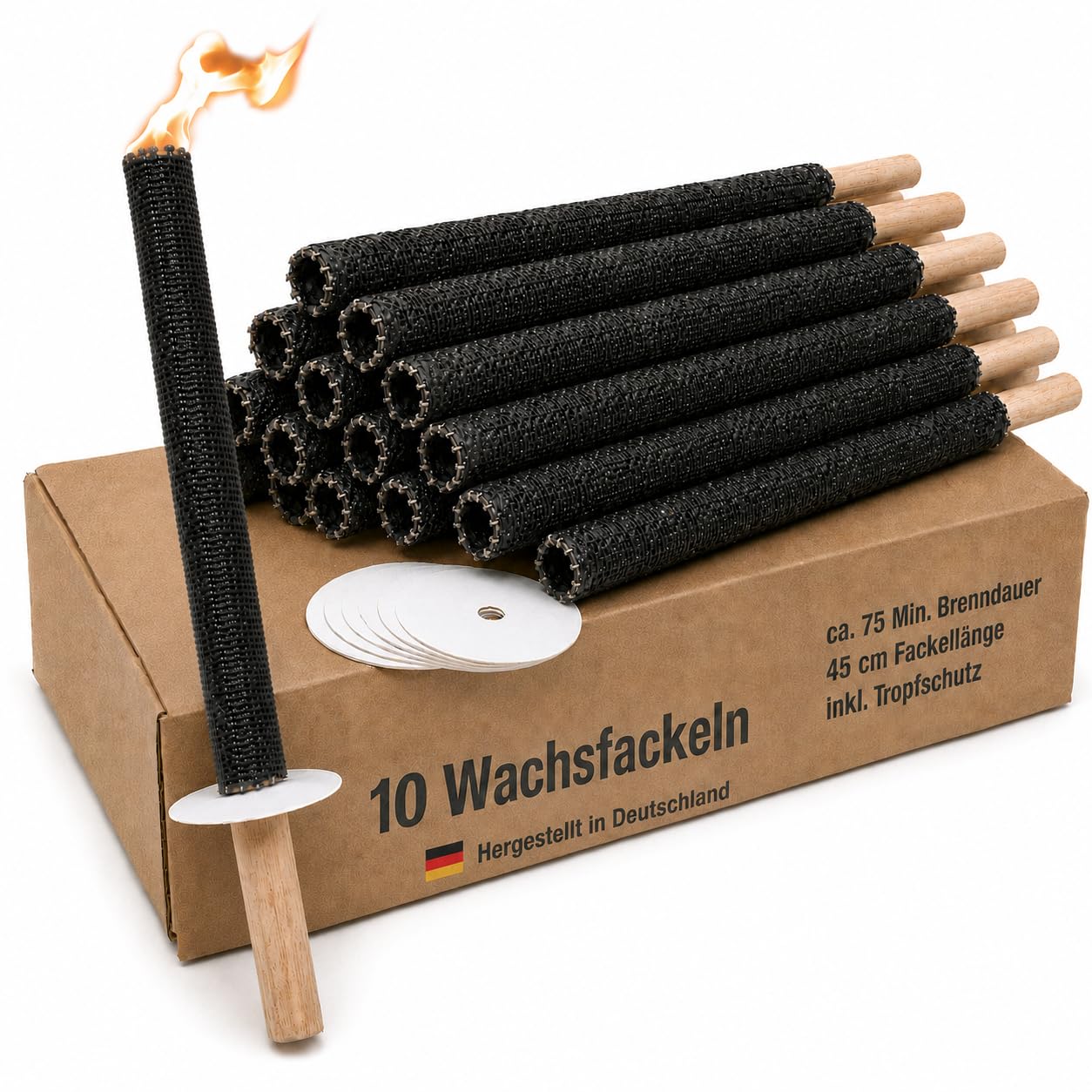 De cera para antorchas de 75 Min, antorchas de fuego de mecanismo de caminata de los rodamientos de fuego, unidad, 10 pieza