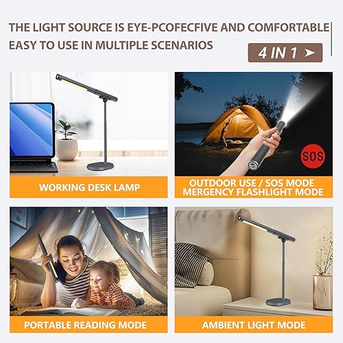 Miniatura 3 de Lámpara de escritorio para oficina y hogar, luz de escritorio con atenuación continua, cuello de cisne flexible ajustable, lámpara de escritorio USB