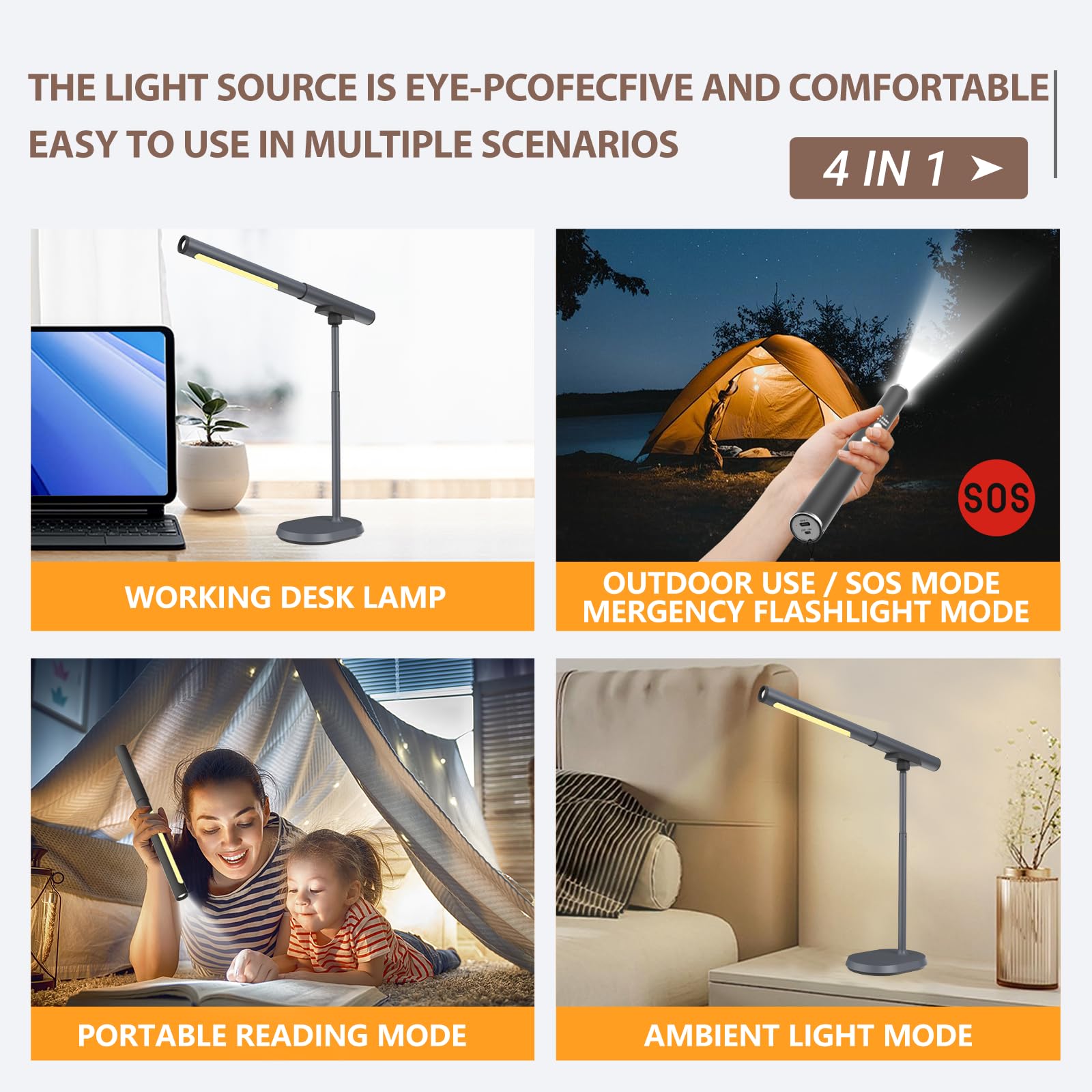 Lampada da tavolo a LED con porte USB. Luce notturna regolabile a 3 colori per lettura, banco da lavoro. Lampada da tavolo magnetica multifunzione rimovibile 4 in 1 con modalità SOS per campeggio
