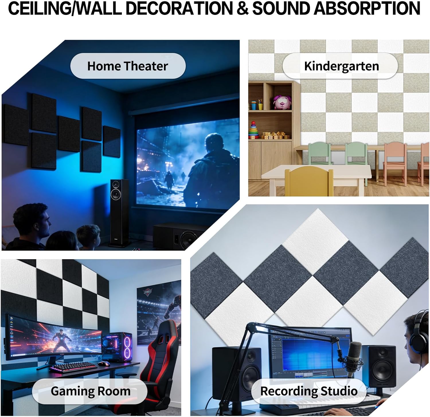 BXI Sound Absorber - 16 X 12 X 3/8 Inches 6 Pack High Density Acoustic Absorption Panel, Sound Absorbing Panels Reduce Echo Reverb, Tackable Acoustic Panels for Wall and Ceiling Acoustic Treatment