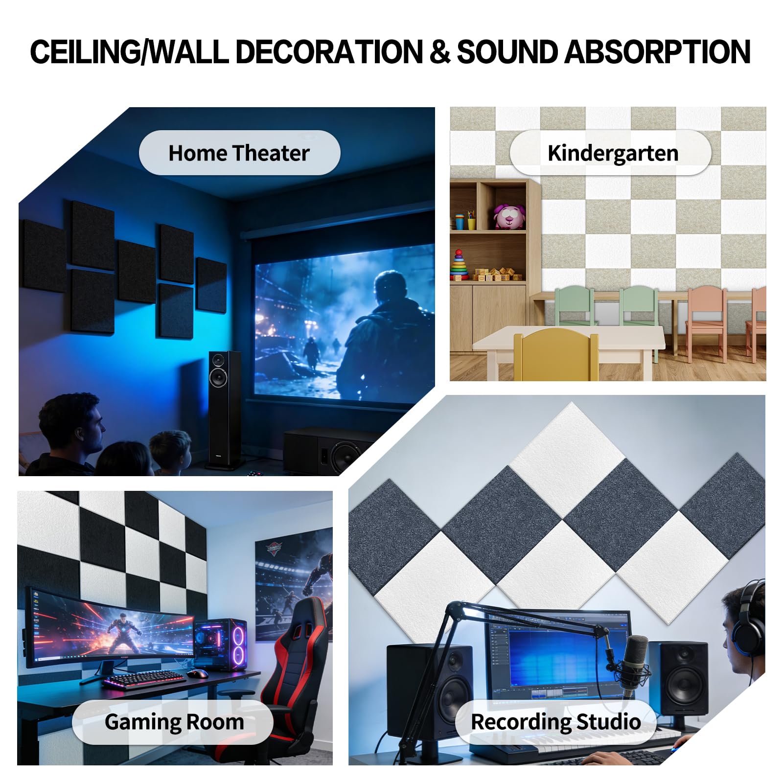 BXI Sound Absorber - 31.5 X 23.6 X 3/8 Inches 6 Pack High Density Acoustic Absorption Panel, Sound Absorbing Panels Reduce Echo Reverb, Tackable Acoustic Panels for Wall and Ceiling Acoustic Treatment