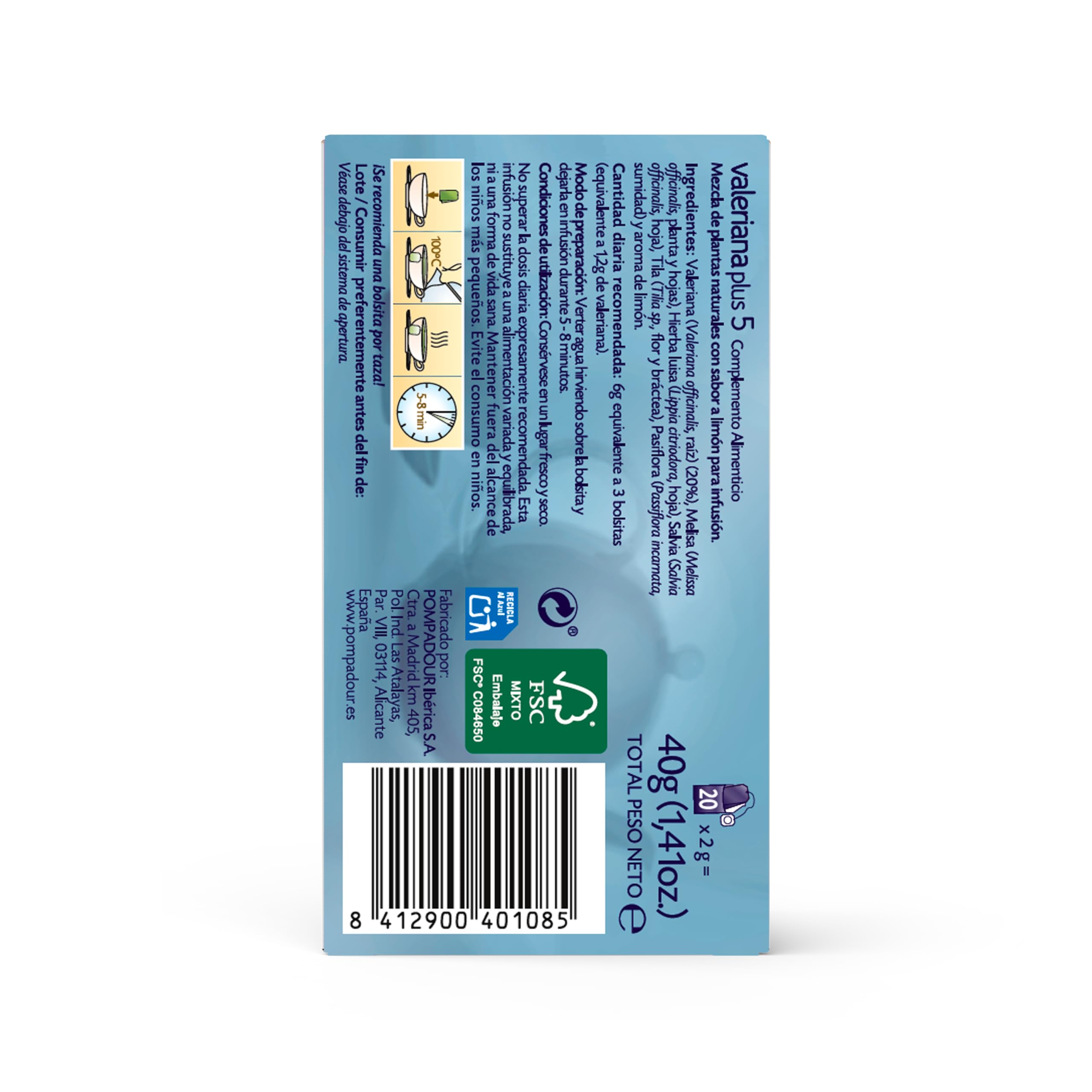 Pompadour Té de Valeriana Plus 20 Bolsitas