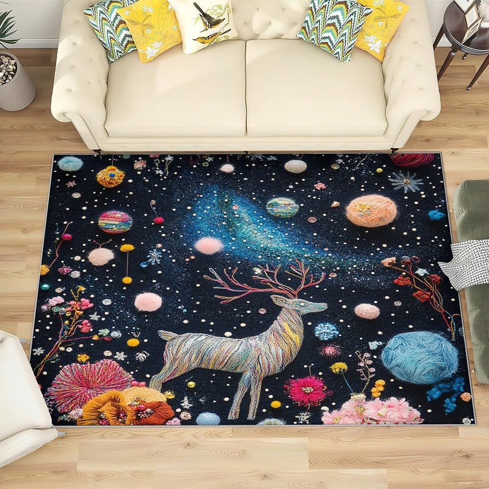 Generico Tappeto Soggiorno Moderno a Pelo Corto - Renna di Peluche Dei Cartoni Animati Tappeto Morbido e Antiscivolo per Camera da Letto, Colorato Tappeti Lavabile in Lavatrice Dimensione:120x180 cm