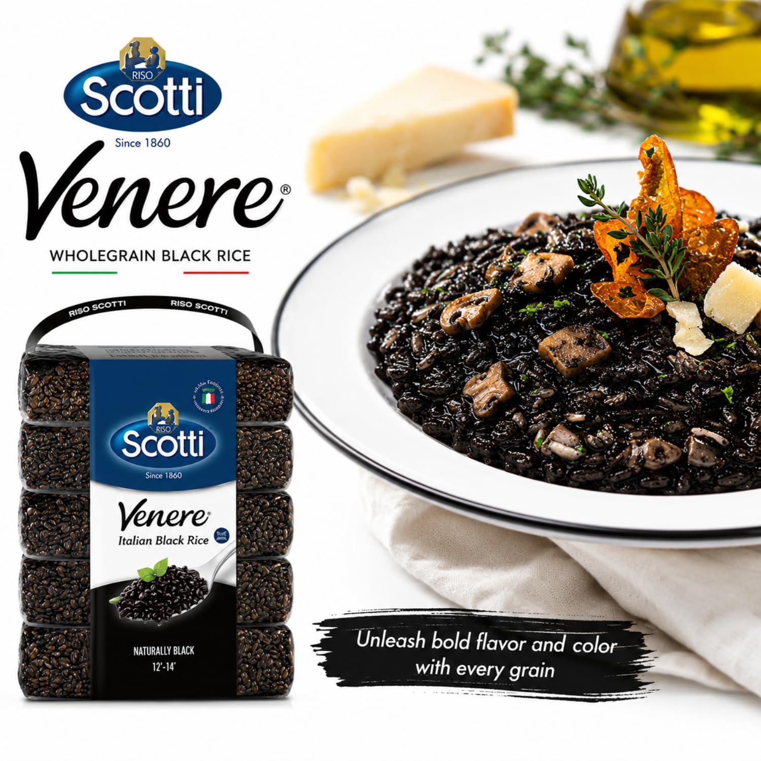 Riso Scotti Schwarzkornreis, Bulk 5,0 kg (5 x 1 kg), Produkt aus Italien, Venere, Premium-Qualität, wilder antiker Vollkornreis, Produkt aus Italien