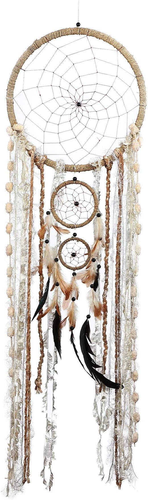 Attrape-rêves Fait Main Plumes Blanches - Décoration Murale Zen - 55 Cm - Fabriqué En Inde