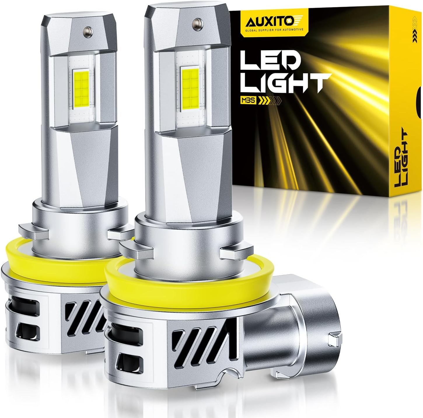 AUXITO H11 Light Bulbs, 40000LM 6500K Cool White H9/H8/H11 LED Fog Light Bulbs with Fan 1:1 Mini Size, CANbus Ready No Flicker, Pack of 2