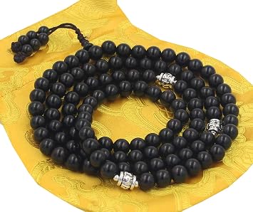 Tibetan Meditation 108 Beads Ebony Wood Mala/Prayer Beads/Rosary/Free Mala Bag 8 MM