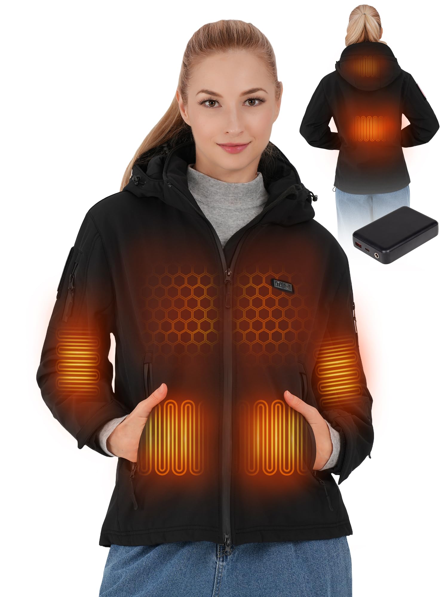 Photo 1 of HOTHUGZ Heated Jackets for Women with 12V 15000mAh Battery Pack, Women's Soft Shell Electric Jacket, Winter Heated Coat, M