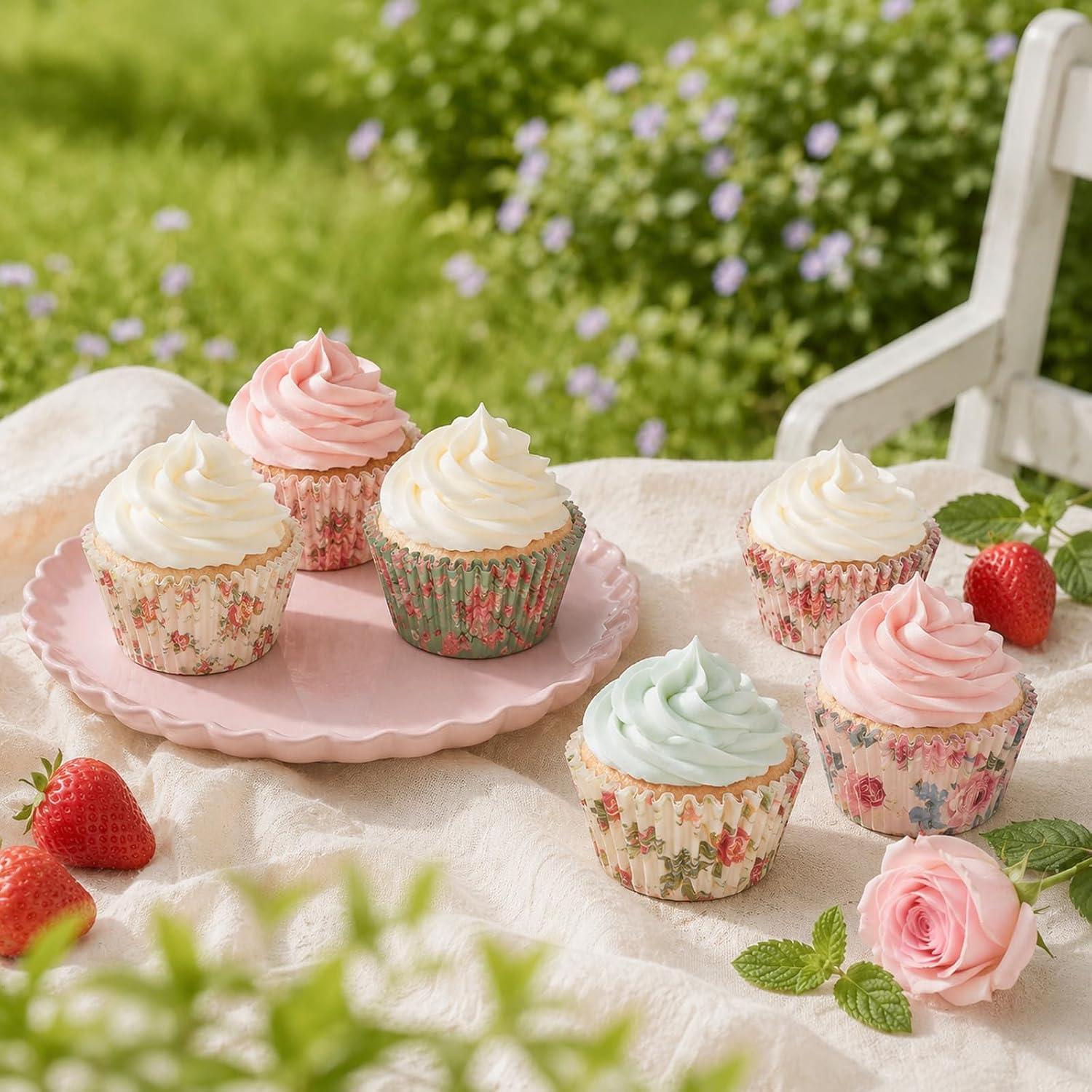 200Pcs Floral Cup Cake Liners Paper, Disposable Standard Paper Baking Cups
