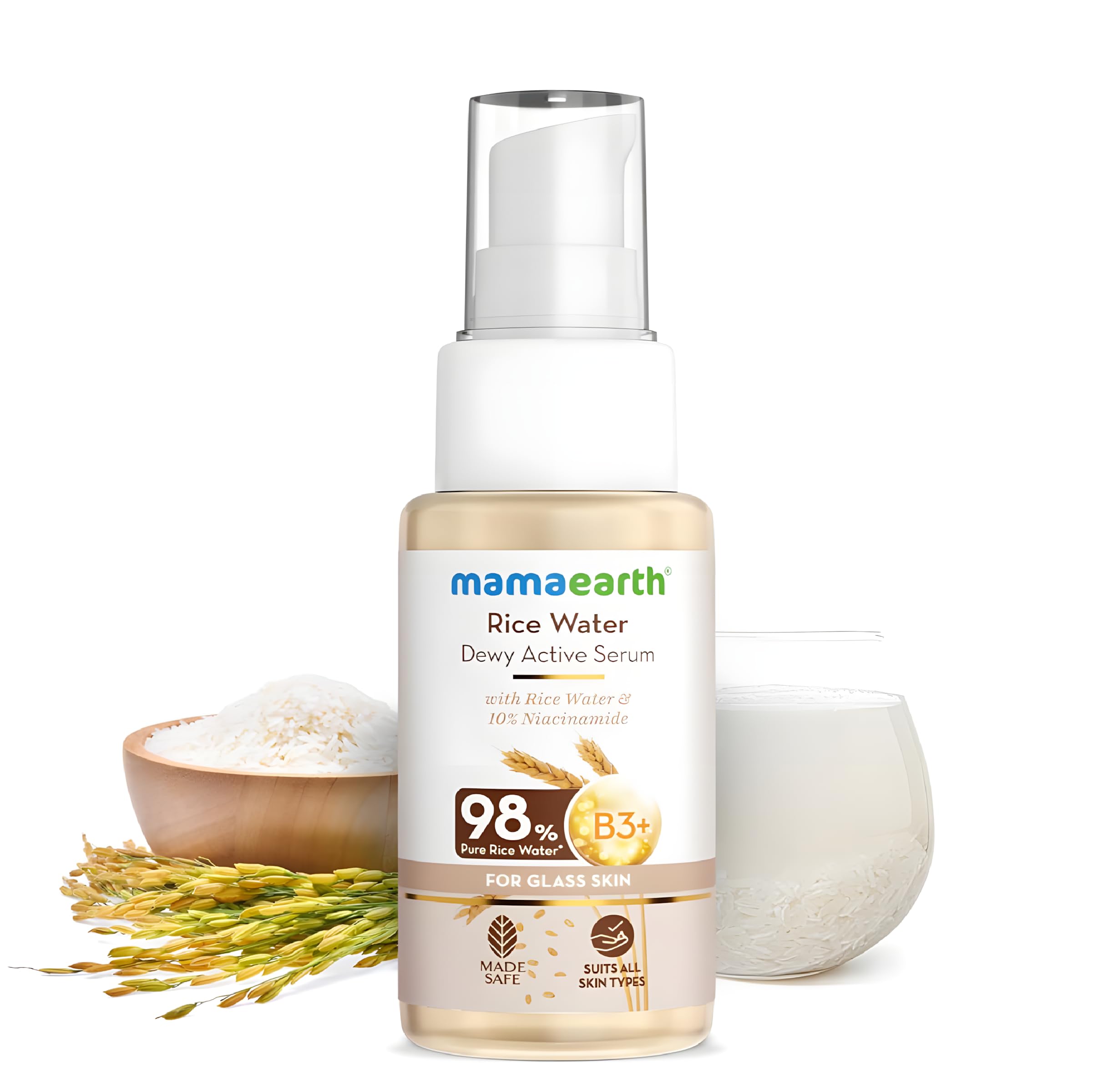 MAMAEARTHRice Water Face Serum | 10% Niacinamide & 98% Pure Rice Water | Hydrates, Evens Skin Tone & Improves Skin Texture | Lightweight & Fast-Absorbing | For All Skin Types | 1.69 Fl Oz (50ml)