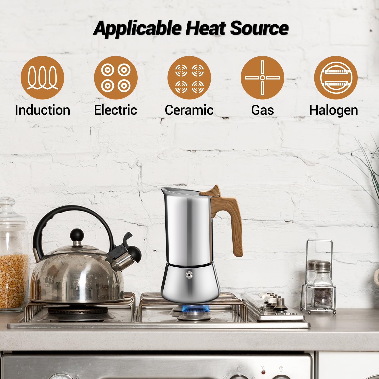 Cafetera espresso de acero inoxidable 304 grueso para 6 tazas, 300 ml, ideal para hacer café italiano y cubano