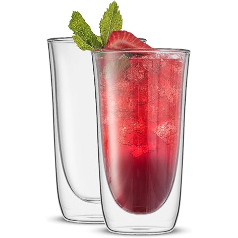 JoyJolt Spike Double Wall Glasses, Cocktail Beer Drinkware Glass Set of 2 - double walled glass 13.5 Ounces