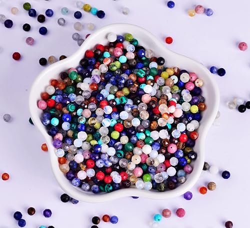 Miniatura 5 de Eswala Pequeñas cuentas de piedra natural para hacer pulseras, joyas, tamaño pequeño, cristal de piedras preciosas facetadas de 0.116 pulgadas, 150