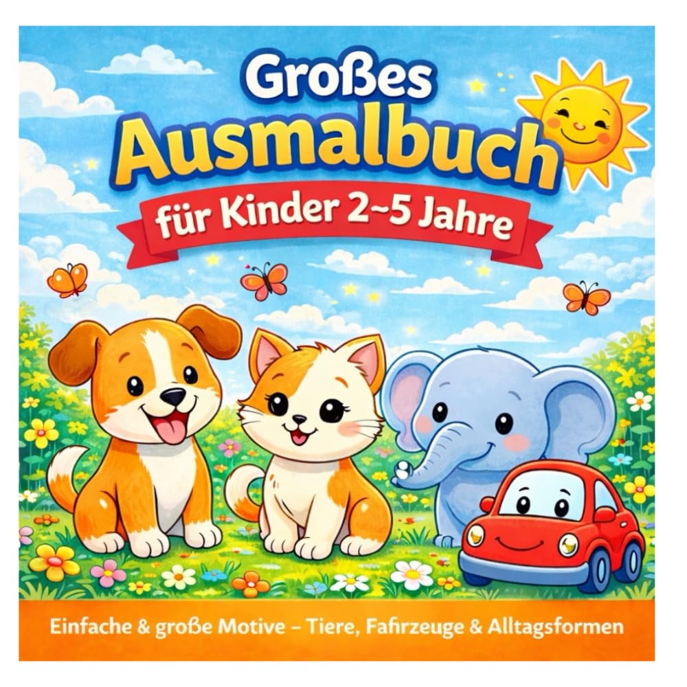 Großes Ausmalbuch für Kinder von 2–5 Jahren: Einfache & große Motive – Tiere, Fahrzeuge & Alltagsformen Fördert Kreativität, Konzentration & Feinmotorik