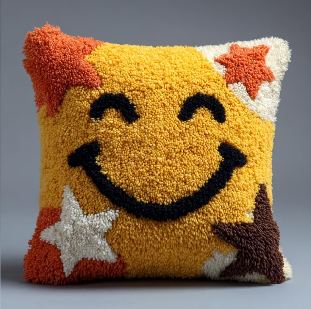 Taxpy Kit Pre-Printed Hook and Latch Rug Kits Smiling Latch Hook Cushion Kit for Adults Beginners Cross-Stitch Embroidery Cushion Cover for Home Sofa Decoration 17X17 Inch
