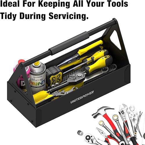 Miniatura 8 de UNITEDPOWER Práctica caja de herramientas, bandeja de metal portátil con mango de agarre cómodo, organización de herramientas para el hogar,