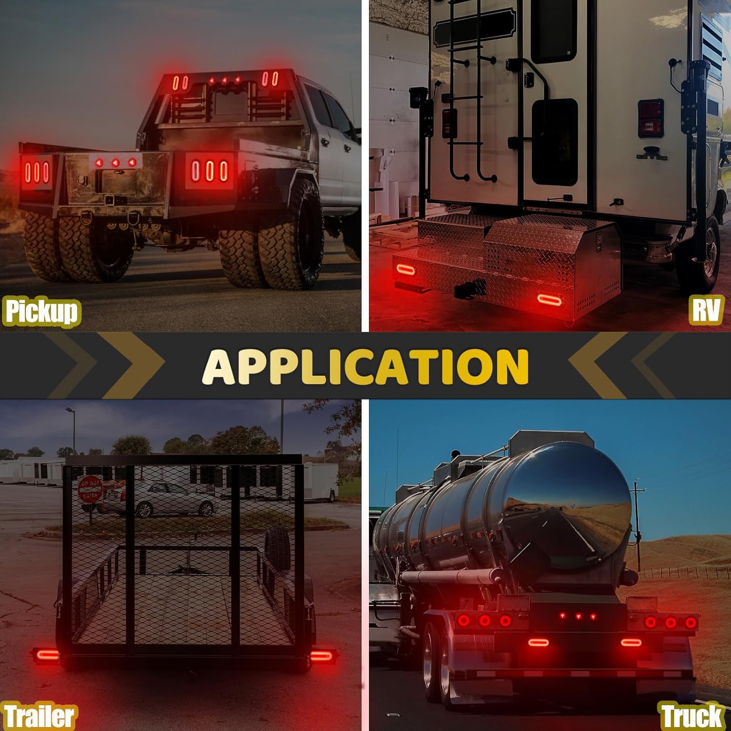 4Pcs 6" inch Oval LED Trailer Utility Halo Brake Stop Running Turn Signal Tail Lights Red 52 LEDs【Patented】 w/Rubber Grommet Sealed Waterproof IP67 for RV/Van, DC 12V
