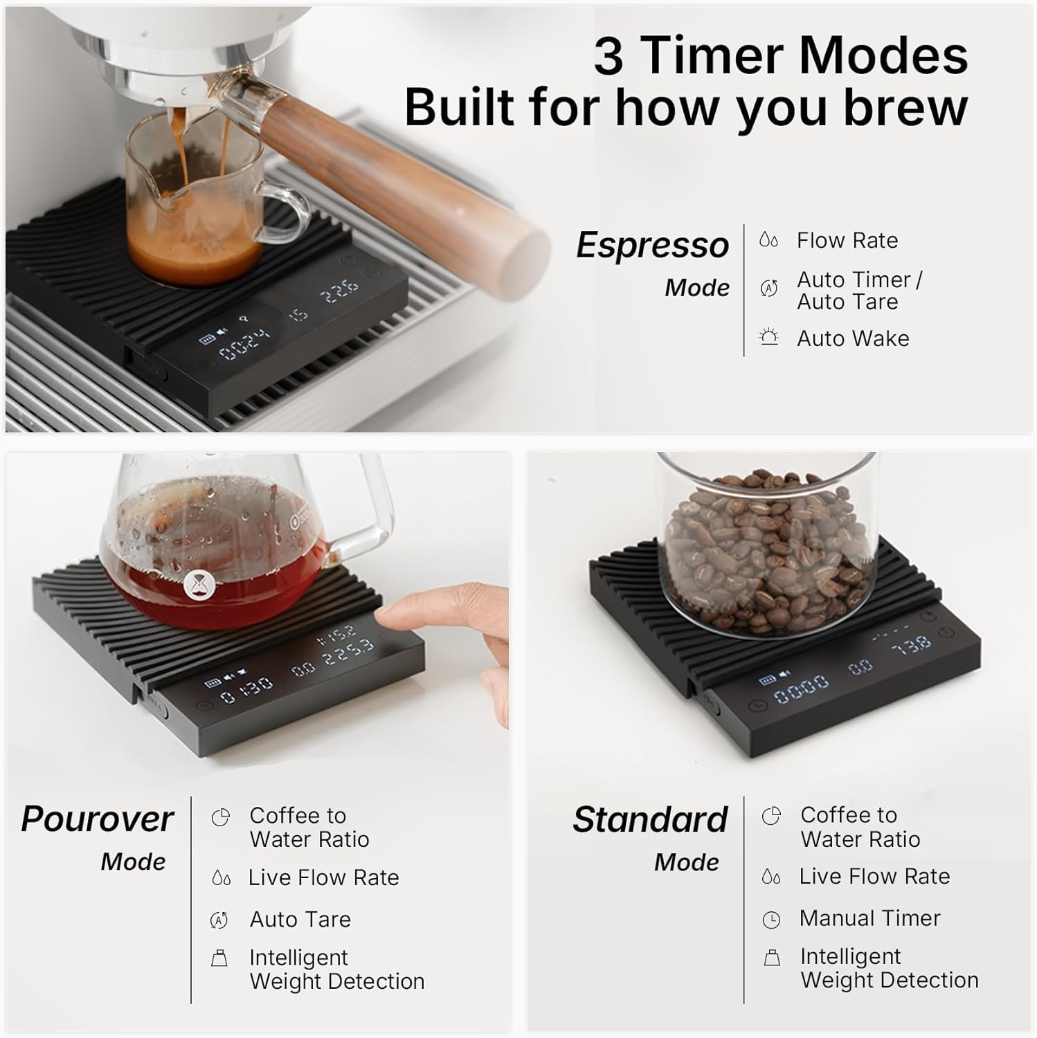 TIMEMORE Black Mirror Basic 3 - Báscula de café con temporizador, báscula digital ultrafina, precisión de 0,1 g para espresso, verter, hornear y cocinar (Basic 3)