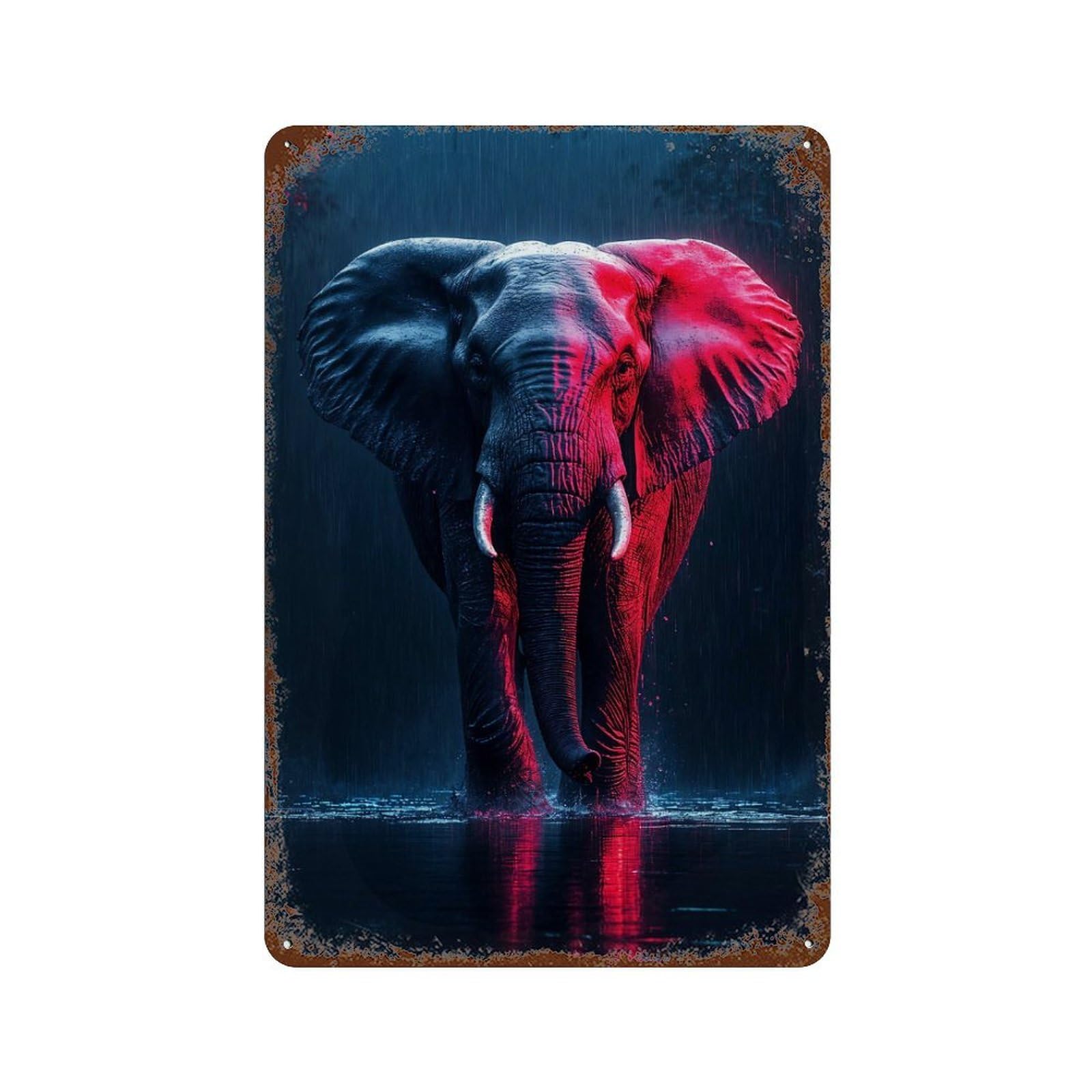Elephant in The Rain Aged Metal Wall Plaque 11.8"x7.9", Farmhouse Wall Decor for Office, Studio And Wall Decor