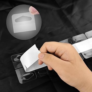 100 PCS Clear Sticky Hang Tabs, Plastic Sticky Hanging Tabs for Store Displays Retail Displays (Medium Triangle Hole)