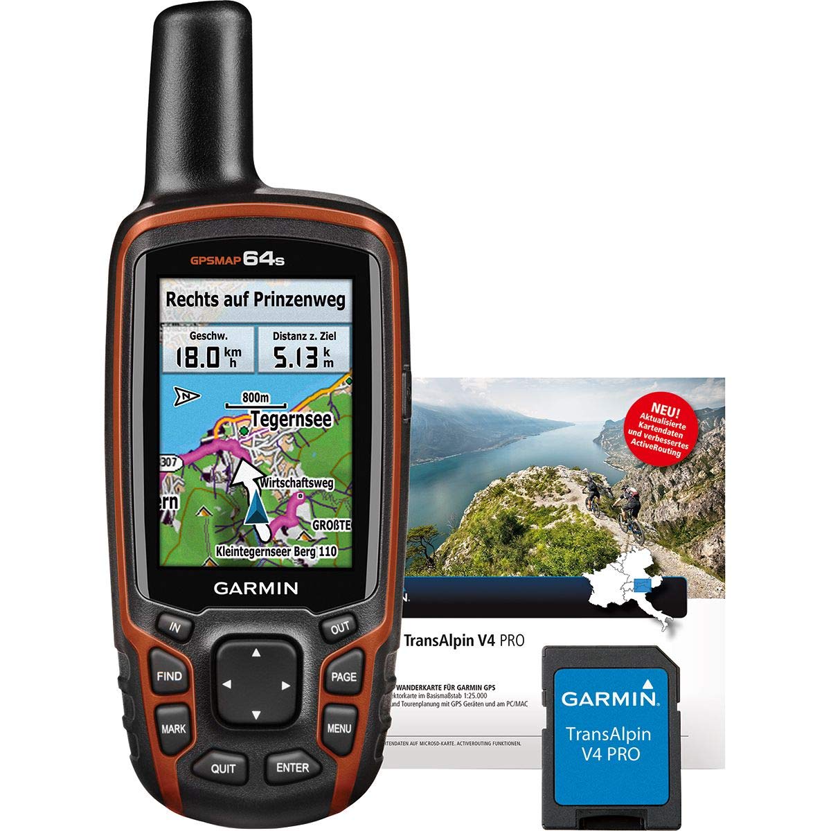 Garmin Gpsmap 64s + Topo Transalpin+ Navigation Hand-Held Device, Black/Orange, M