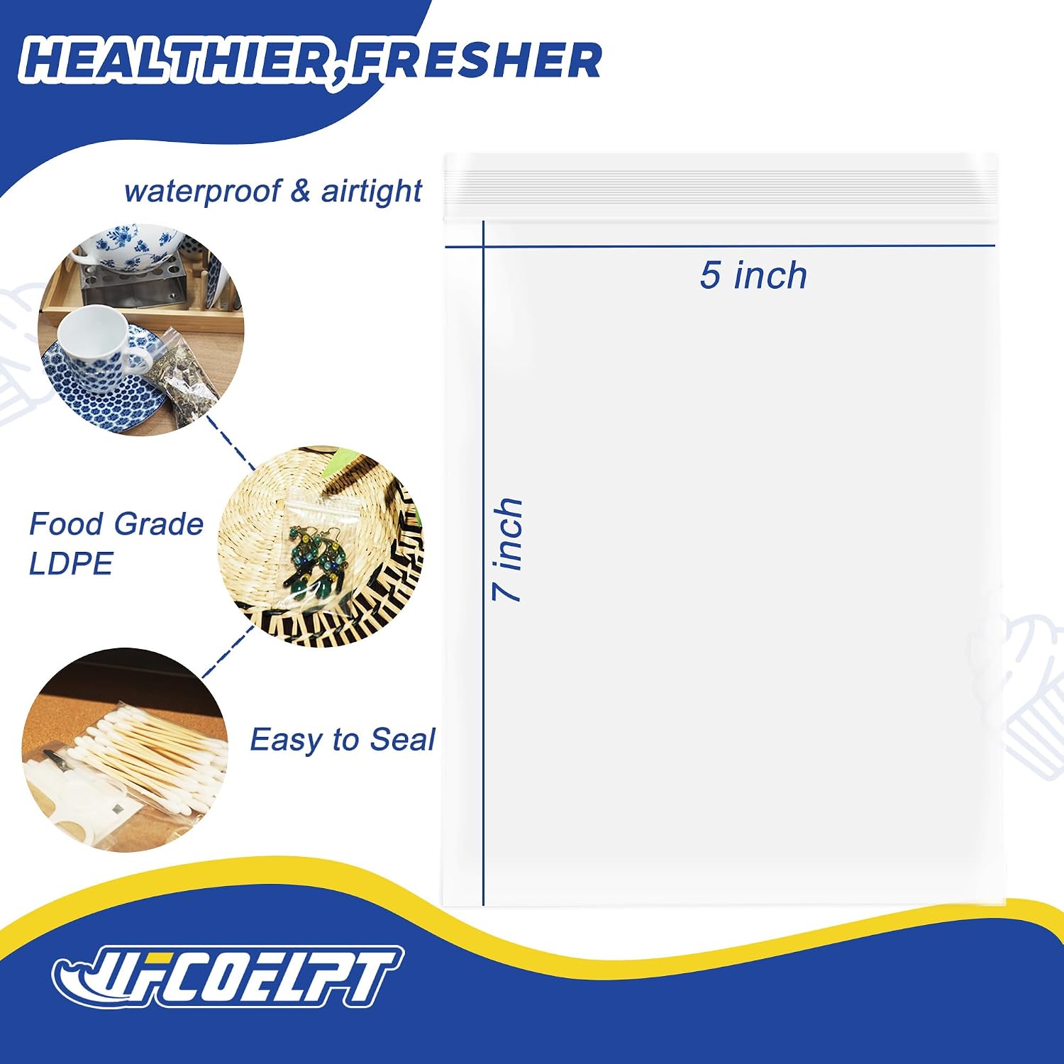 5" x 7" Clear Resealable Bags, 250 Count Zip Plastic Storage Bags image 2