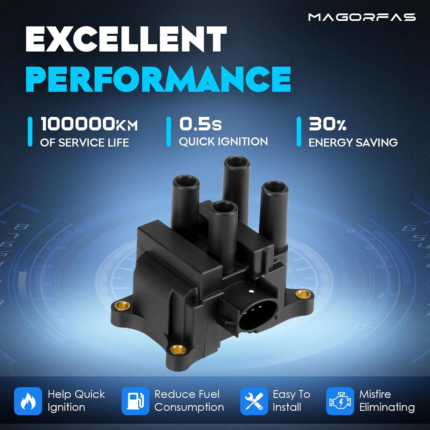 FD497 Ignition Coil & 4 Spark Plugs & 4 Wires 2.0L L4 for Ford Contour 1999-2000 Escape, for Escape 2001-2004, Focus 2000-2004, for Mazda Tribute 2001-2004, for Mercury Mystique 1999-2000, DG474