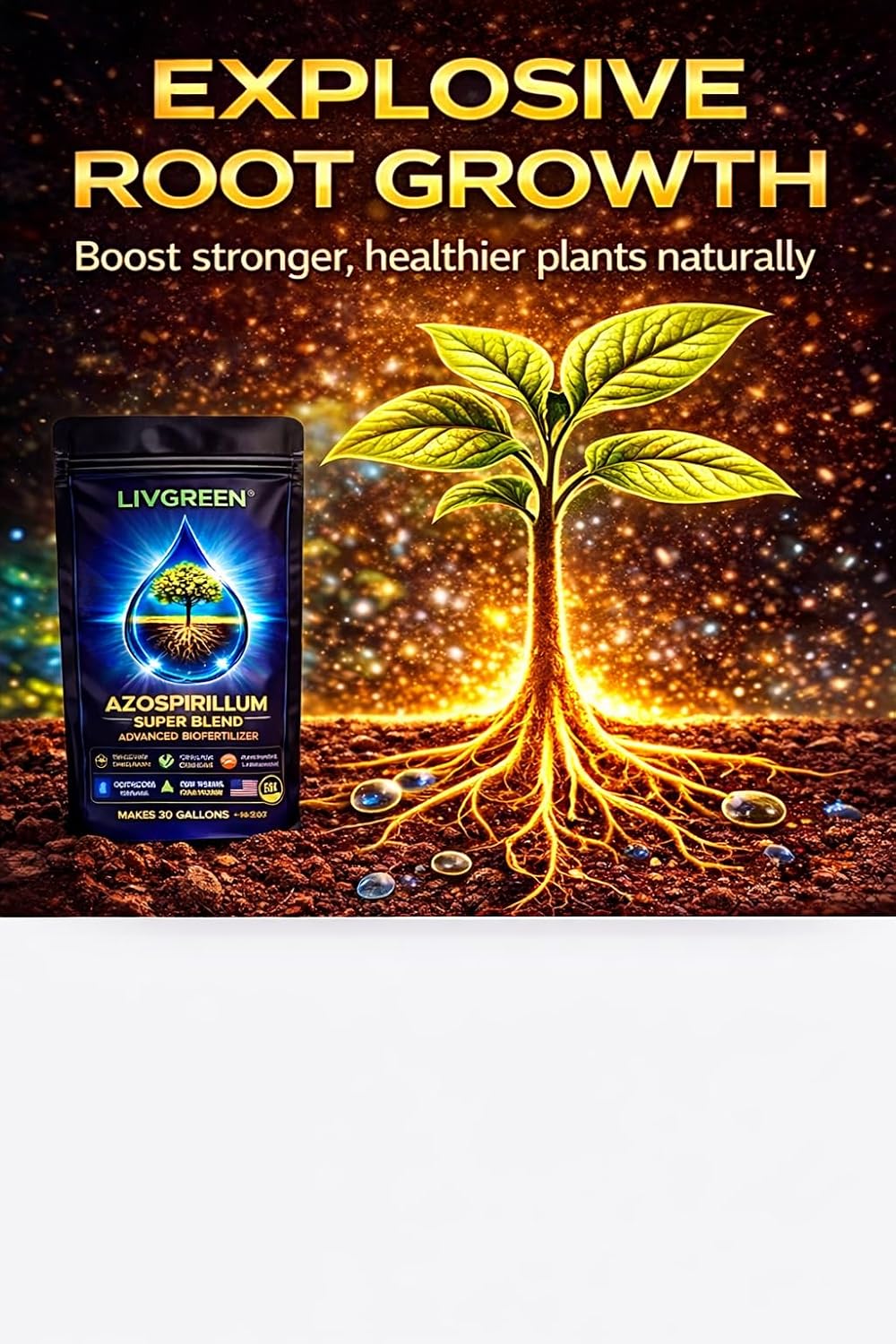 Megazospirillum, Azospirillum Super Blend, Organic Bio Fertilizer, Boost Plant Growth and Root Mass, Perfect for new plantings, Transplants, and Propagation.