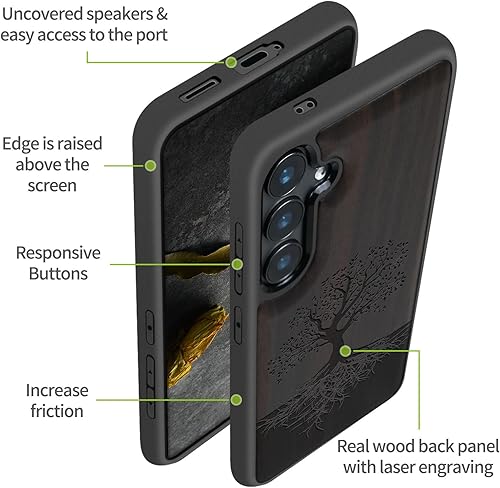 Miniatura 6 de Carveit - Funda de madera para Galaxy S24 - Madera natural y TPU negro suave a prueba de golpes - Diseño de madera único compatible con Samsung S24