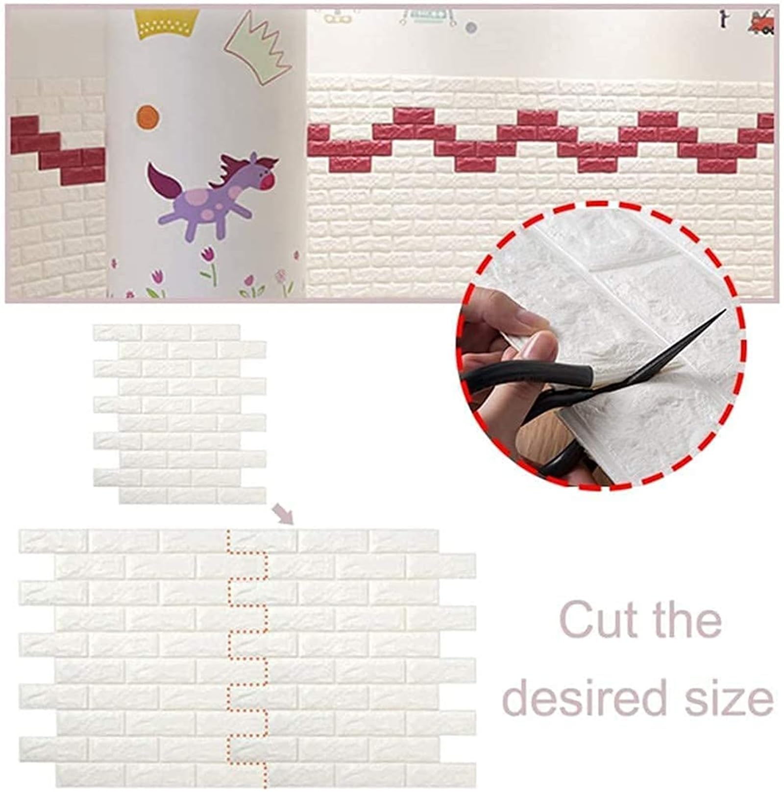 10 pezzi di carta da parati 3D con mattoni, 33 x 38 cm, piastrelle autoadesive fai da te, impermeabile, effetto muratura, decorazione domestica, pannello da parete 3D, adatto per cucina, bagno