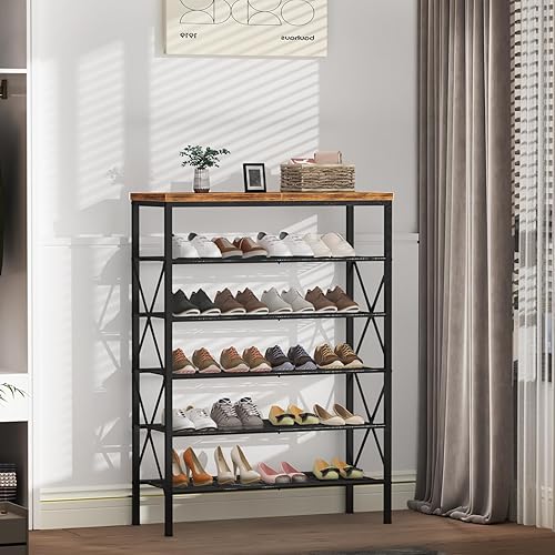 Miniatura 2 de Organizador de zapatos de 6 niveles, estante de almacenamiento de zapatos de gran capacidad para entrada, armario, estantes de malla de metal, con