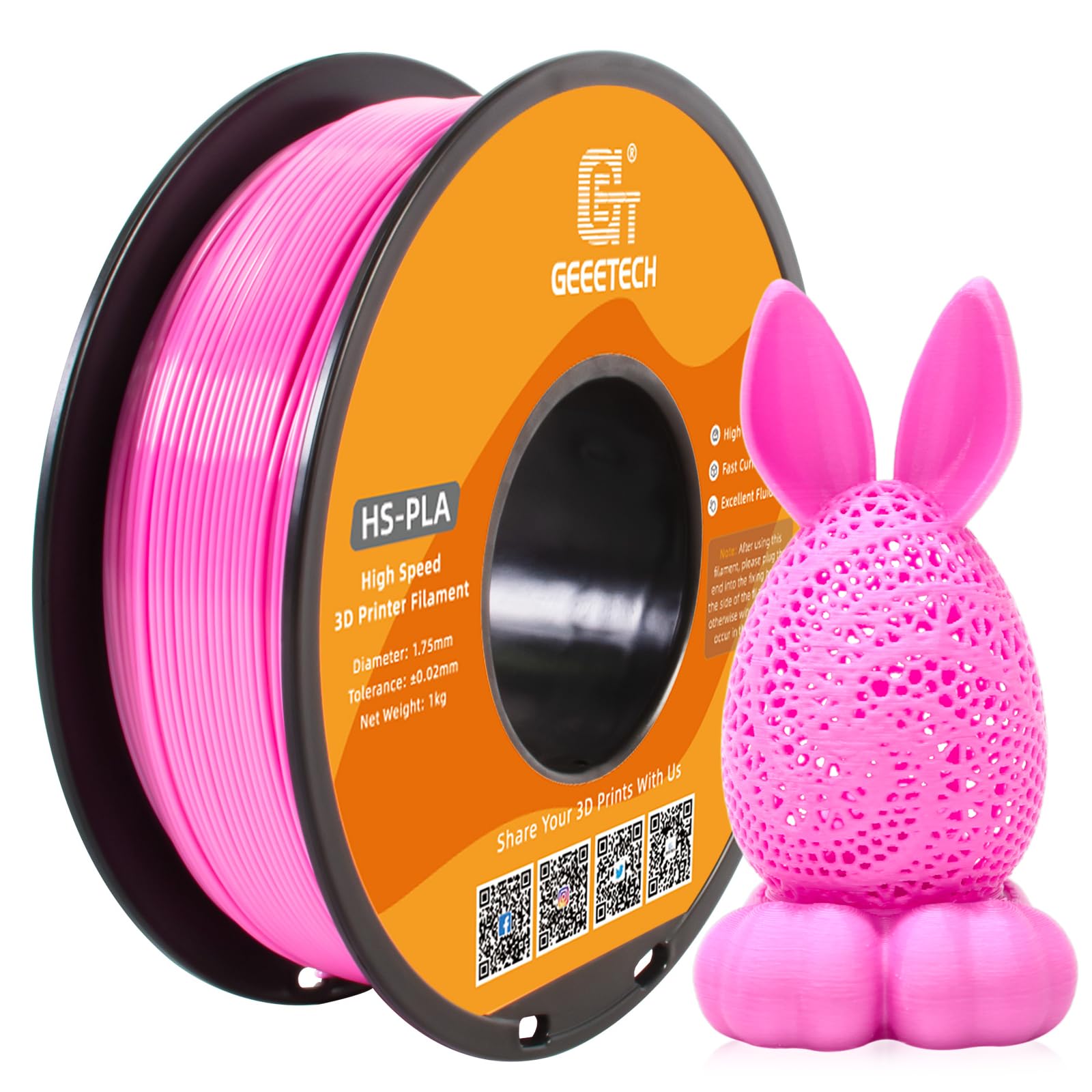 GEEETECH HS PLA Filament 1,75mm, High Speed PLA für 0-600 mm/s Hochgeschwindigkeitsdruck 3D-Drucker, HS PLA Neu Pink 1 Spule 1kg