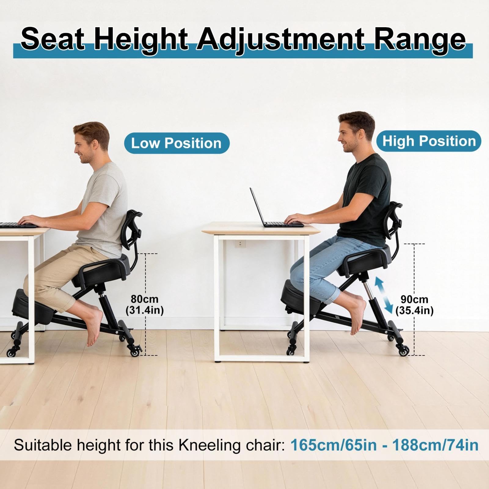 Genérico Silla ergonómica de Rodillas con Respaldo, Taburete Ajustable | para el hogar y la Oficina con Asiento Inclinado para una Mejor Postura, Cojines Gruesos y cómodos