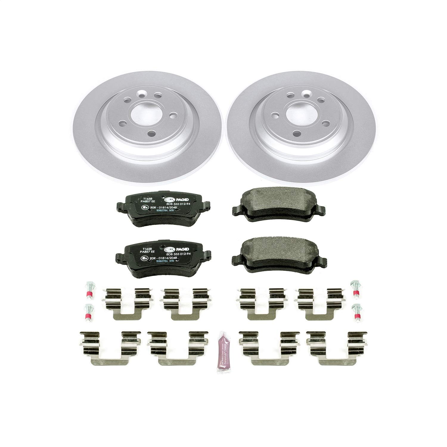 PowerStop Euro-Stop Fully Coated Rear Brake Kit For Volvo S60 2011-18 |S60 Cross Country 2016-18 |S80 2007-16 |V60 2015-18 - ECE-R90 Certified Brake Pads + Disc Rotor Upgrade, ESK4704