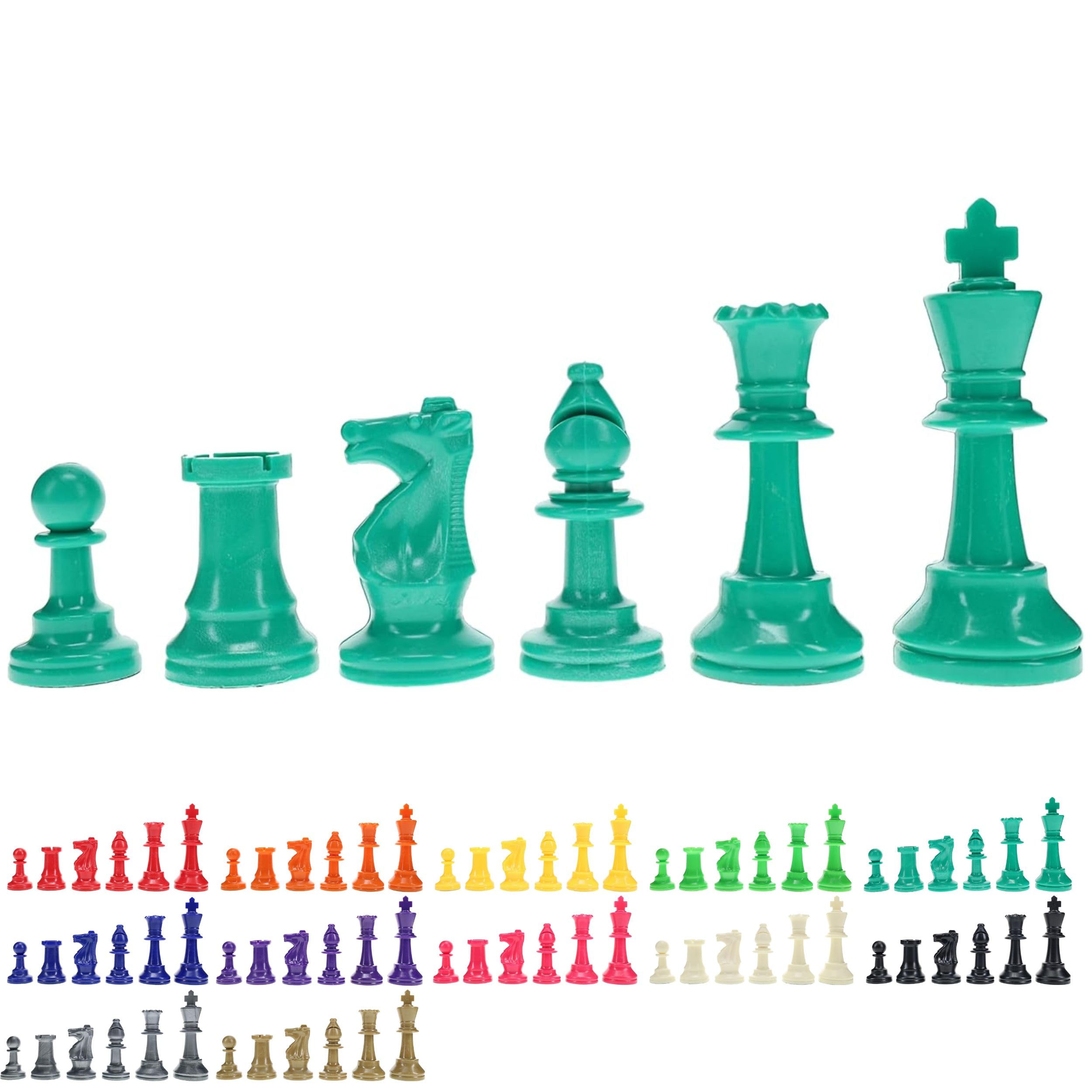 WE Games Color Bright Plastic Staunton Tournament Chess Pieces with 3.75 in. King - Half Chess Set of Chess Pieces Only, Teal Green
