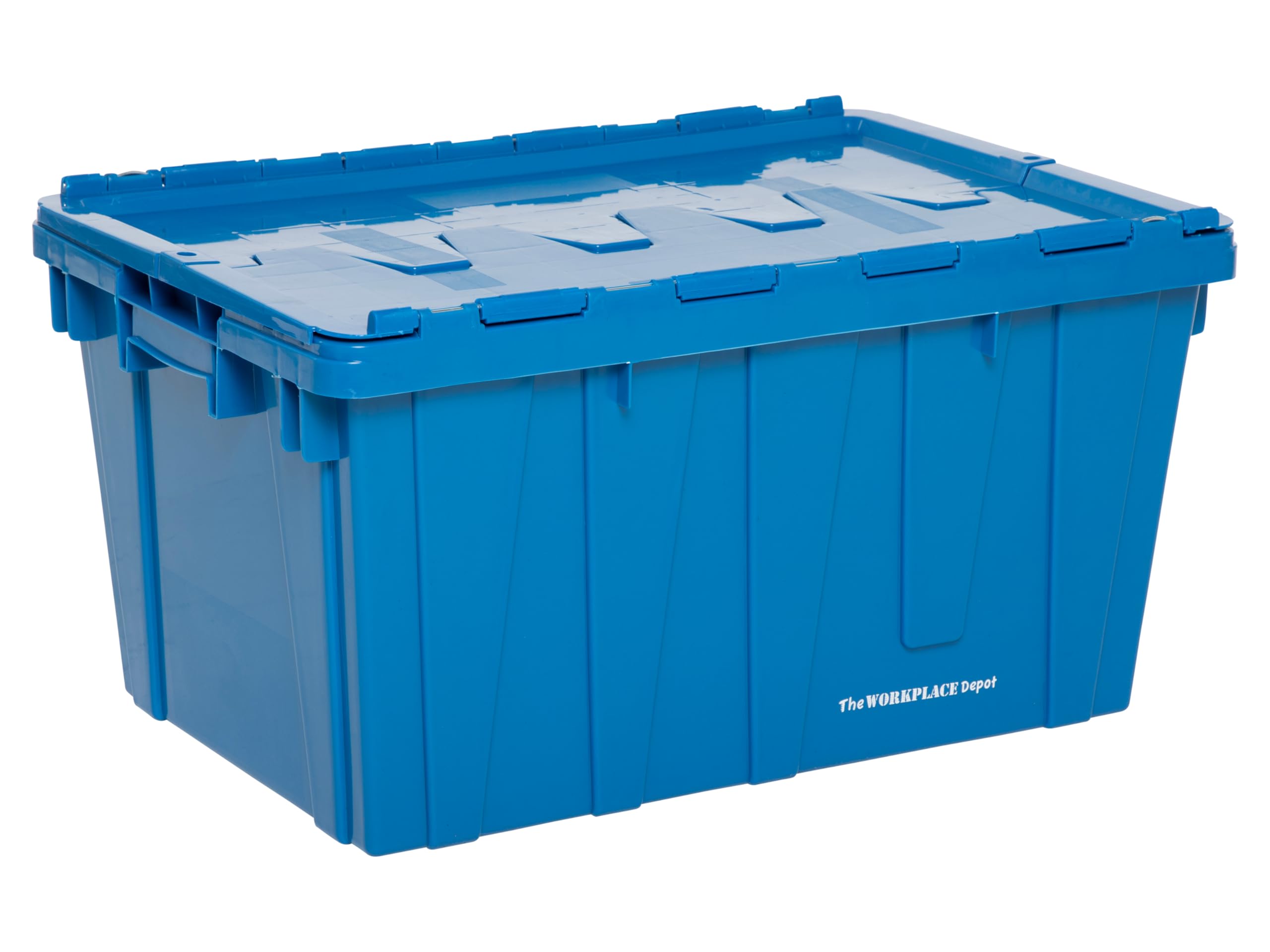 The Workplace Depot Blue Heavy Duty Plastic Storage Box, Polypropylene Stackable Tote Box With Lid, Stack & Nest Containers