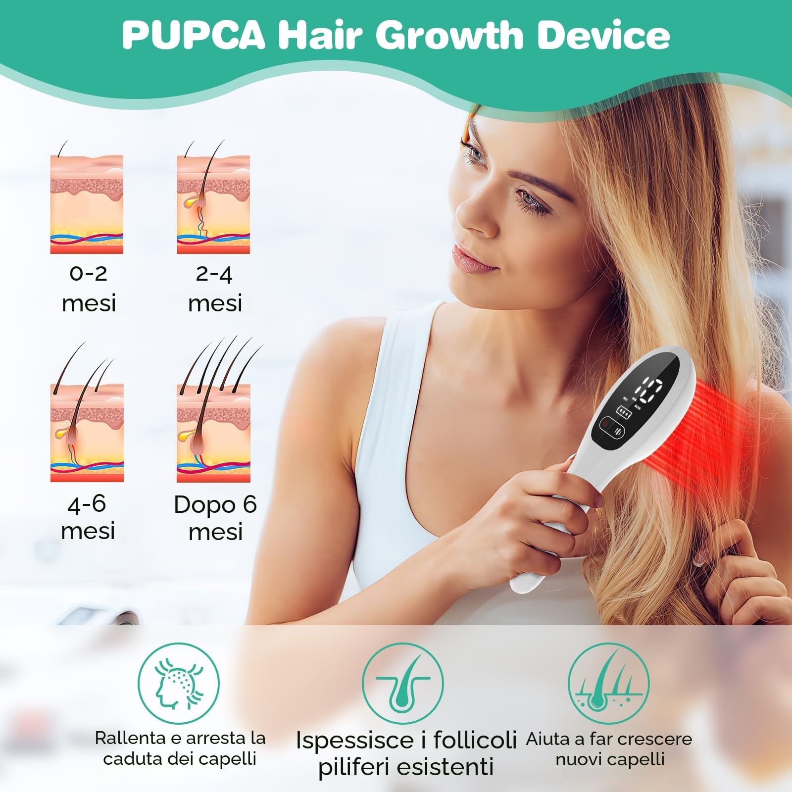 Pettine laser per la crescita dei capelli con luce rossa e blu per la perdita dei capelli, cura dei capelli e attivazione dei follicoli, pettine anti-caduta dei capelli per uomini e donne