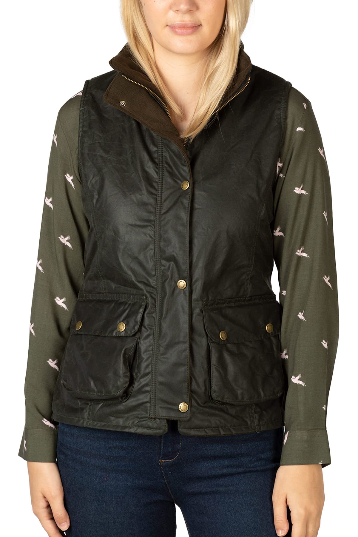 Rydale Women's Olive Fleece Lined Wax Waistcoat ’S Waxed Cotton Waistcoat British Made Sleeveless Bodywarmer (As8, Numeric, Numeric_10, Regular, Regular, )