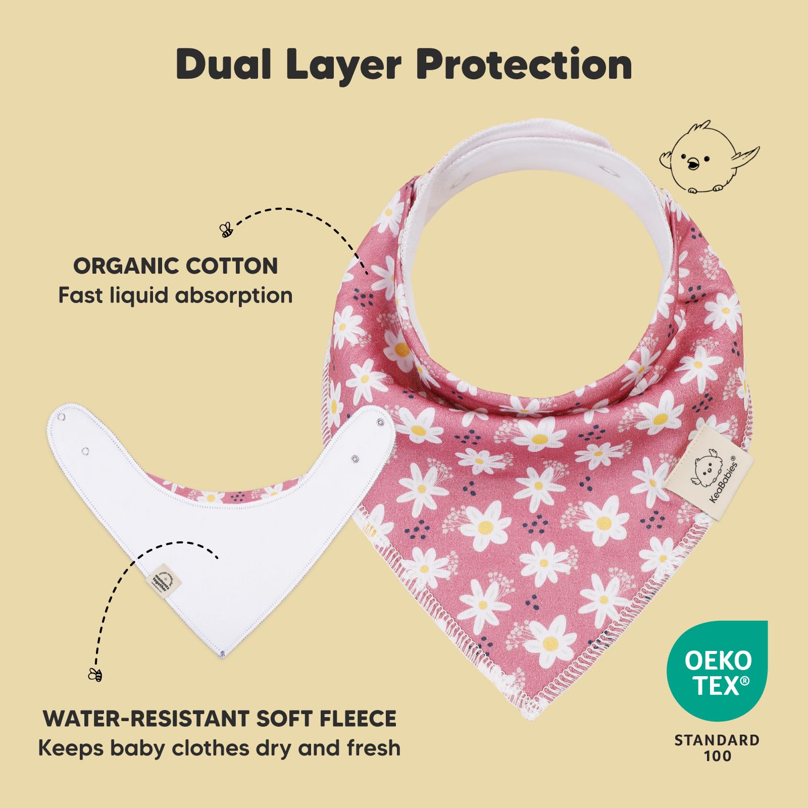 KeaBabies Bavoir bandana bébé coton bio absorbant fille
