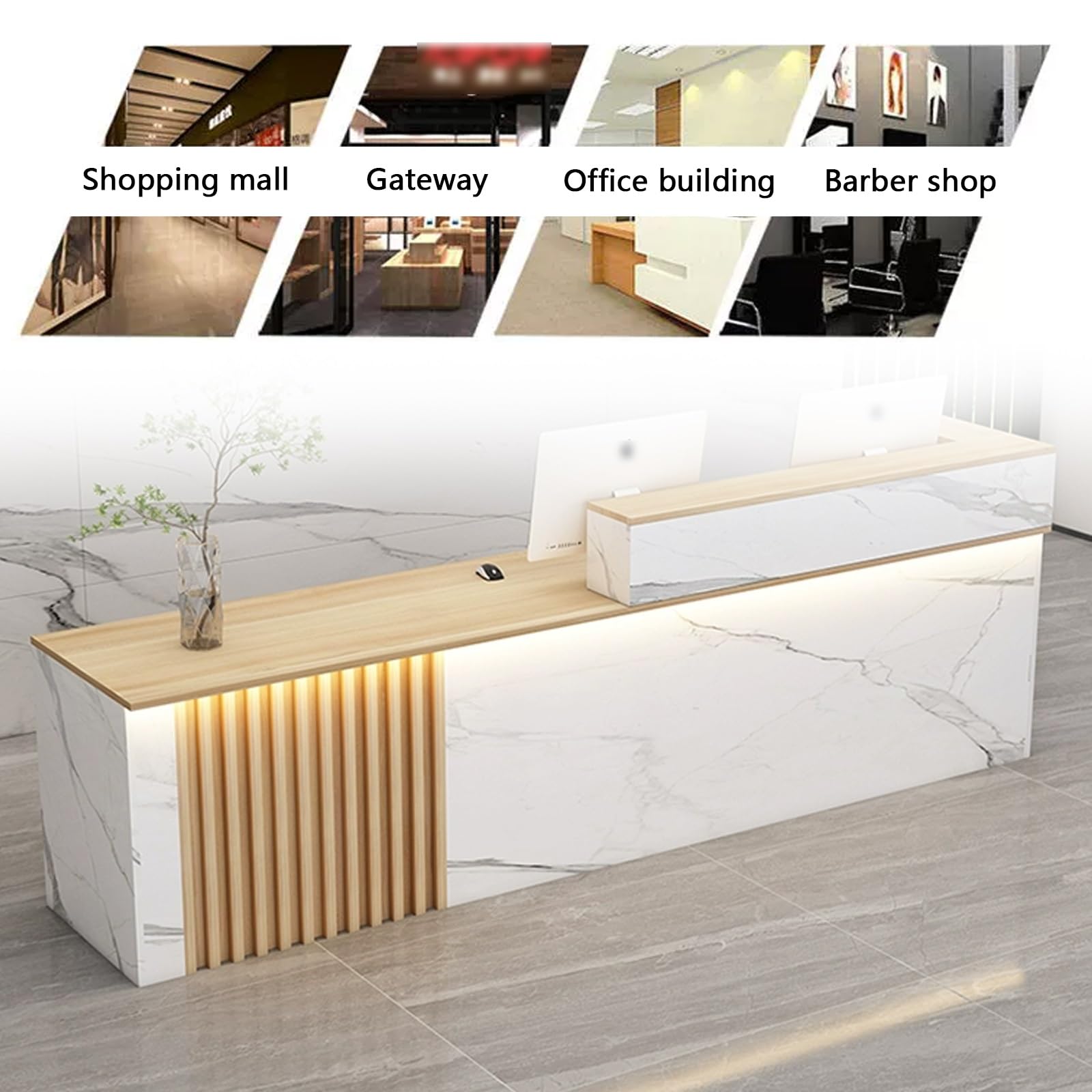 Bancone Cassa for Negozio,bancone Reception Estetista,Bancone Vendita,Tavolo con Cassetto e Piccolo Armadietto,per Negozi di Abbigliamento(White,LEFT-140CM/55IN)