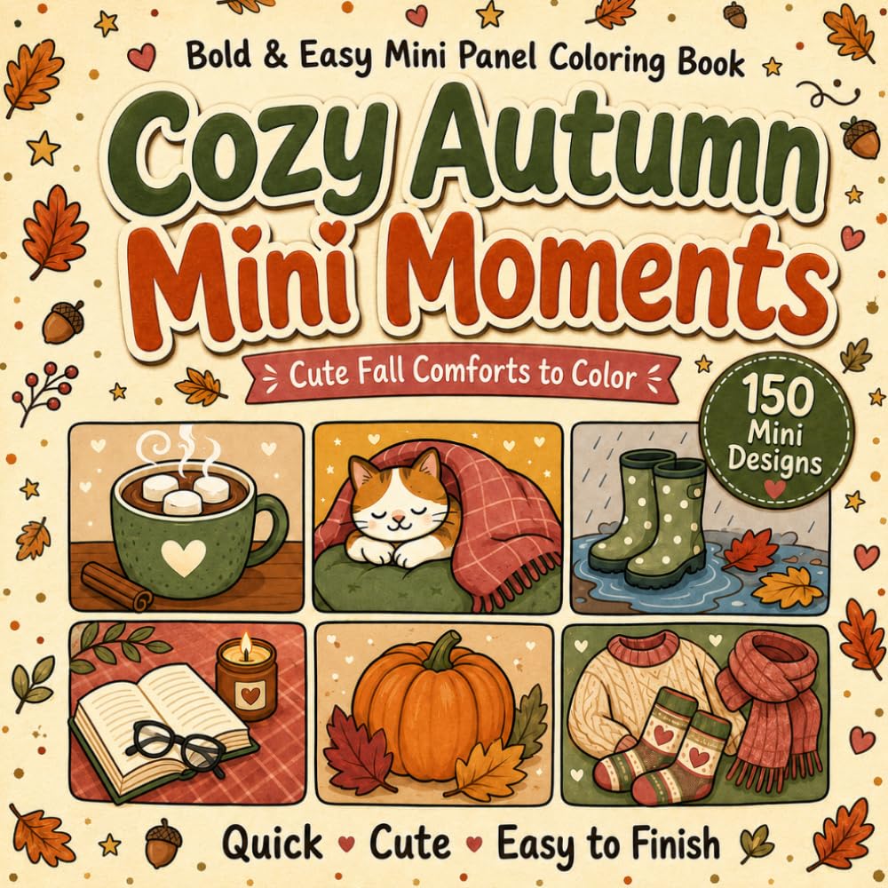 Cozy Autumn Mini Moments: Bold and Easy, Mini Panel Coloring Book, Adults and Seniors (Cozy Mini Moments)