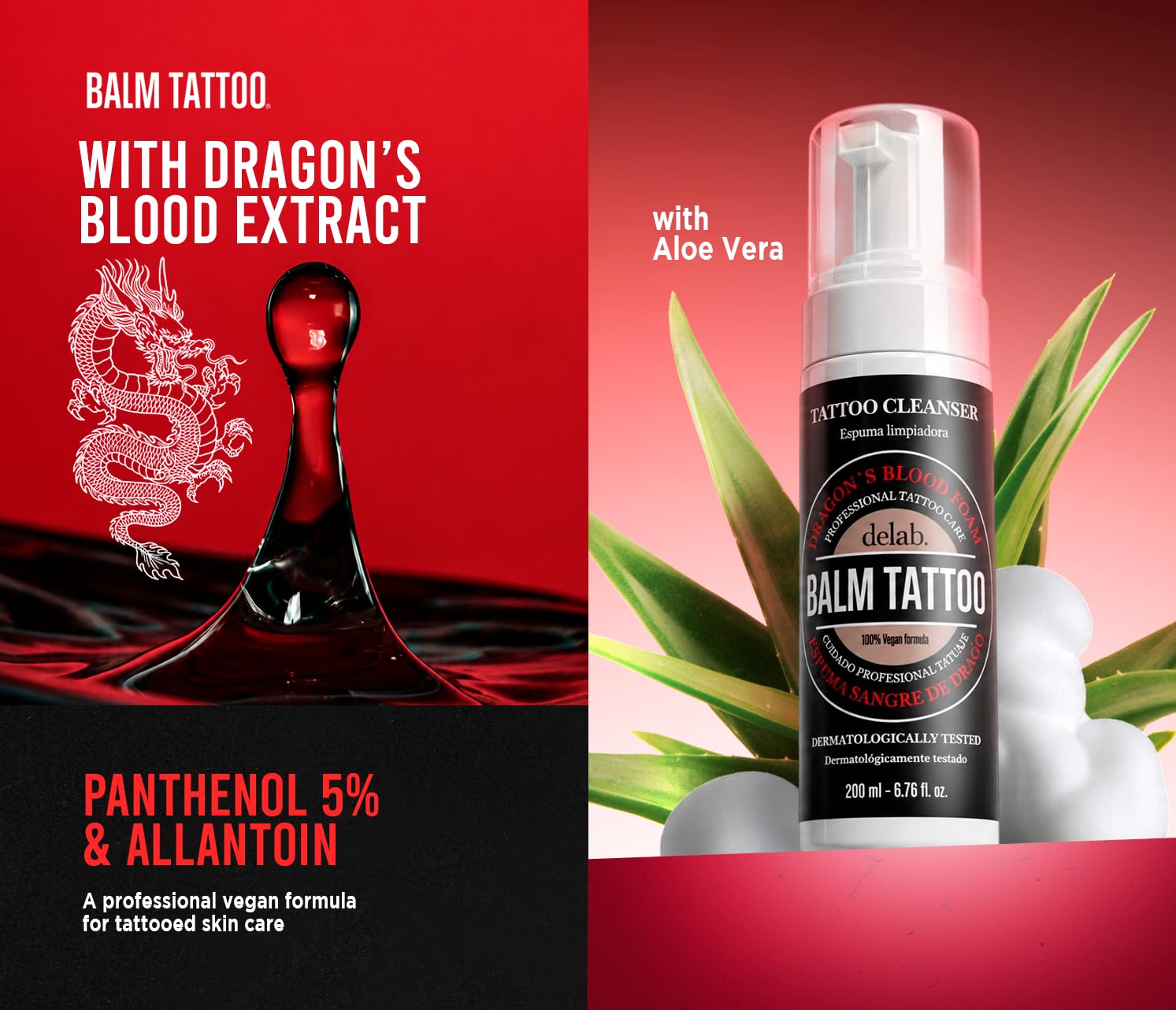 Mousse nettoyante Sang de dragon 200 ml | Soin professionnel du tatouage
